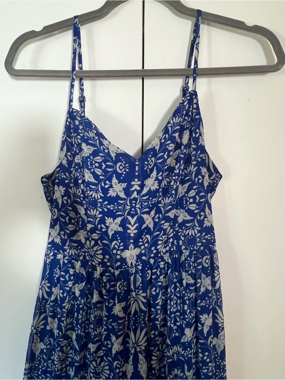 Royal Blue and White Floral Spaghetti Strap Dress